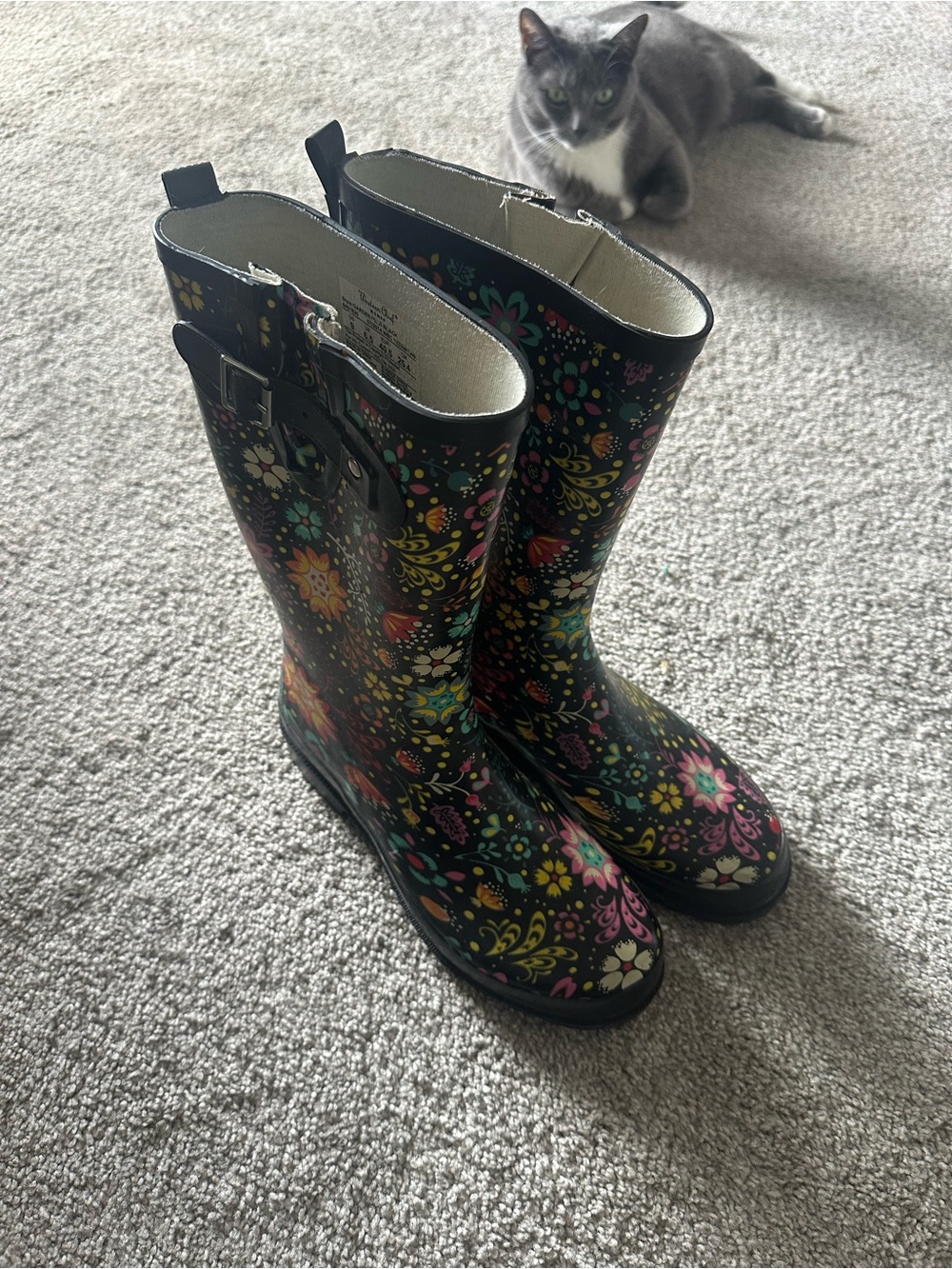 Western Chief Floral Black Rain Boots with Colorful Print